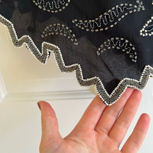 Laurence Kazar Vintage Silk Asymmetrical Beaded Black White Women’s S P Top - Picture 8 of 15